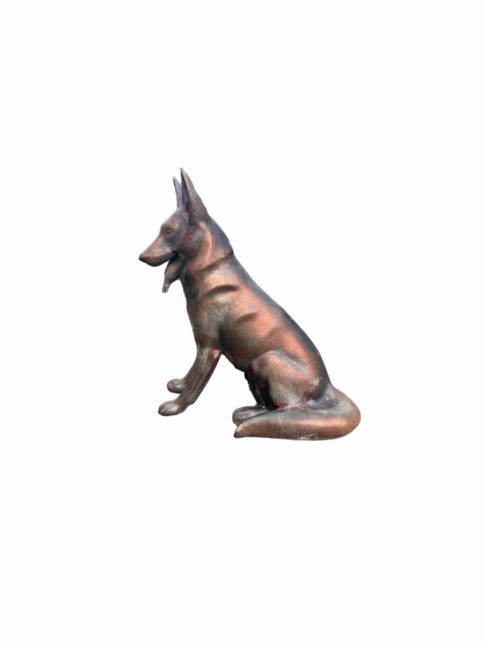 Vintage German Shepherd Dog Figurine Sitting Pose Metal Statue Copper 7.75”